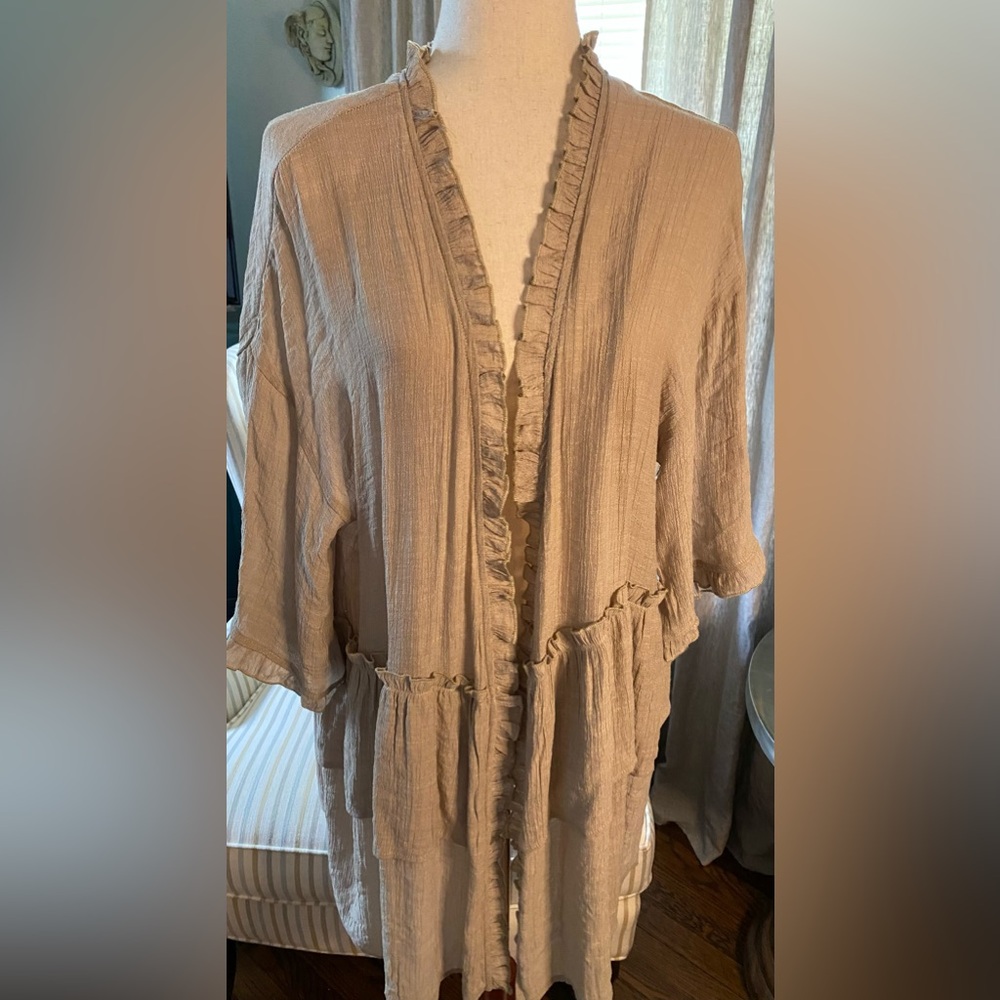 Easel Tiered Kimono with ruffle sleeve and front- size S
